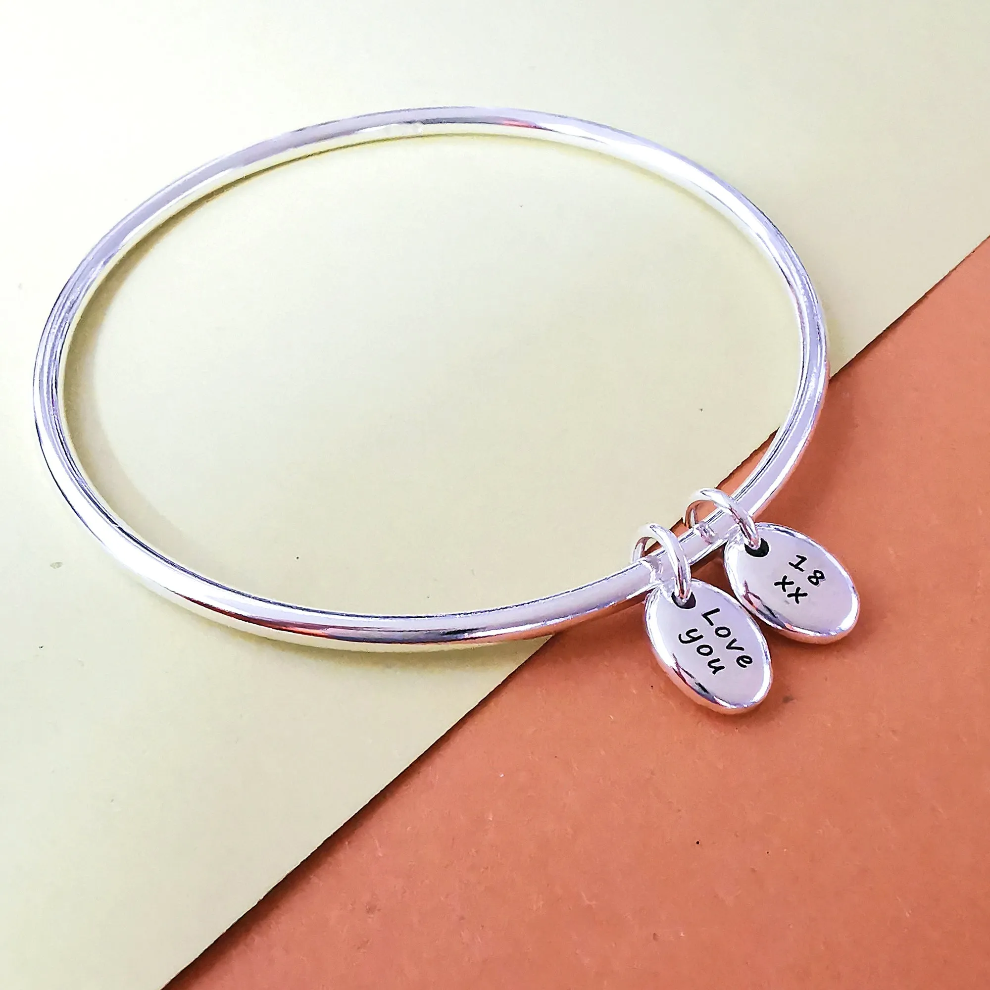 Personalised Pebble Silver Charm Bangle
