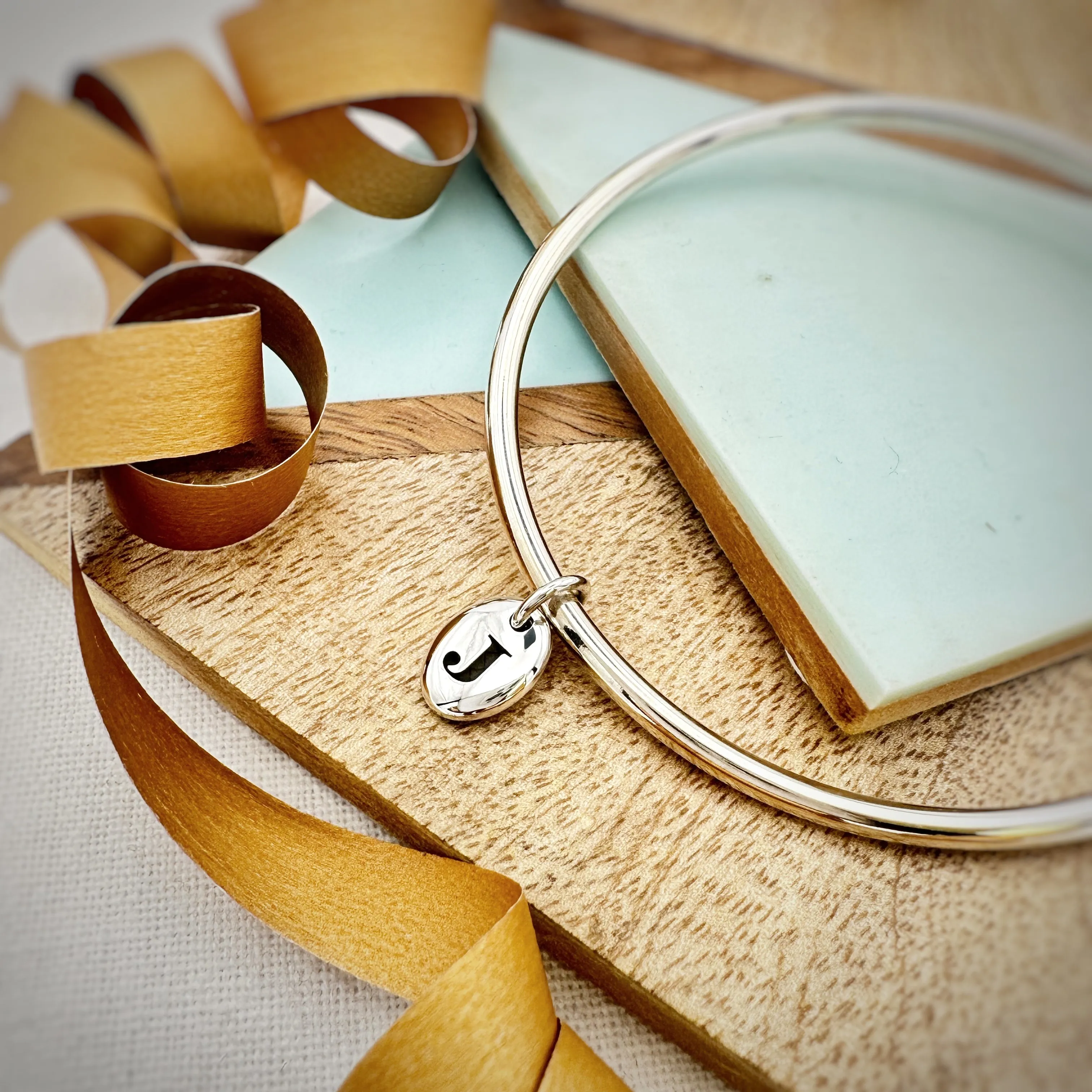 Personalised Pebble Silver Charm Bangle
