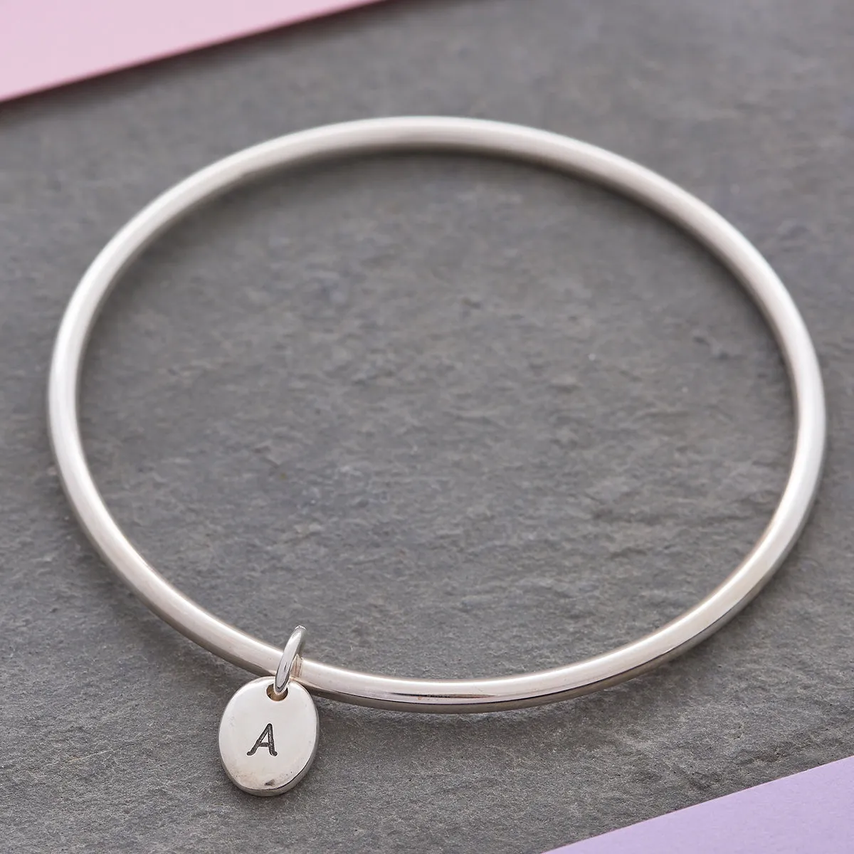 Personalised Pebble Silver Charm Bangle