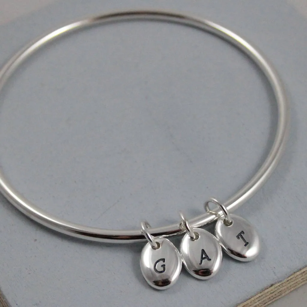 Personalised Pebble Silver Charm Bangle