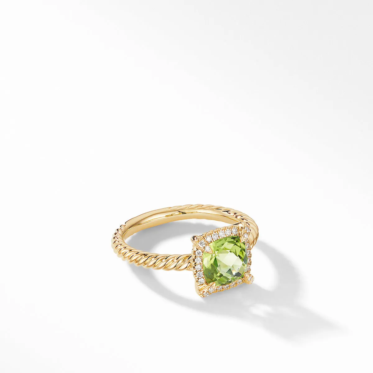 Petite Chatelaine Pave Bezel Ring in 18K Yellow Gold with Peridot