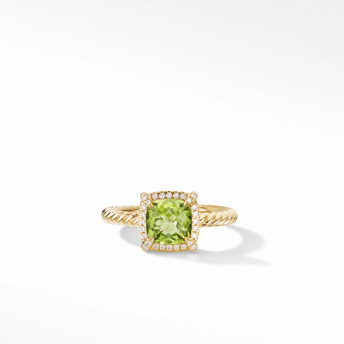 Petite Chatelaine Pave Bezel Ring in 18K Yellow Gold with Peridot