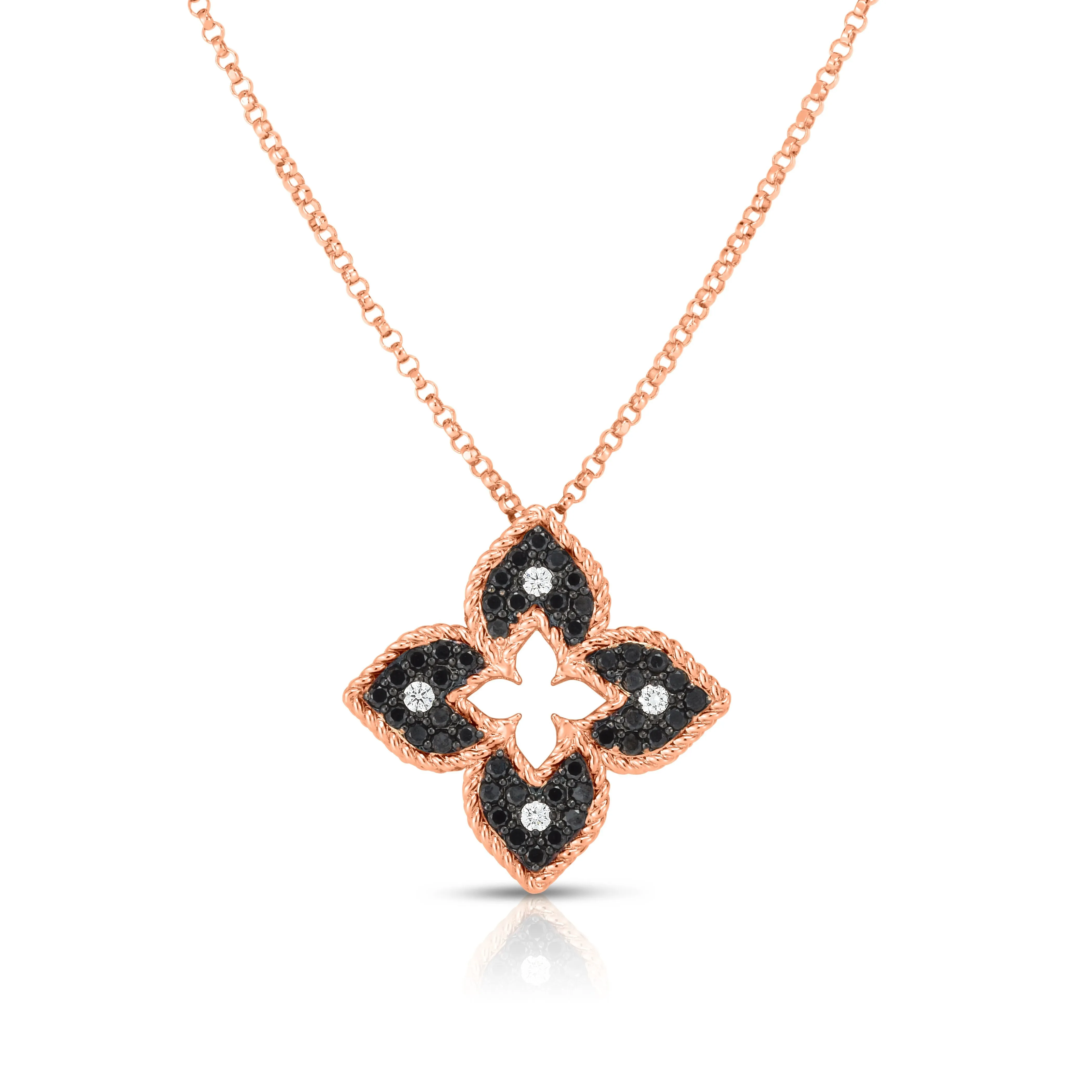 Petite Venetian Black and White Diamond Flower Pendant