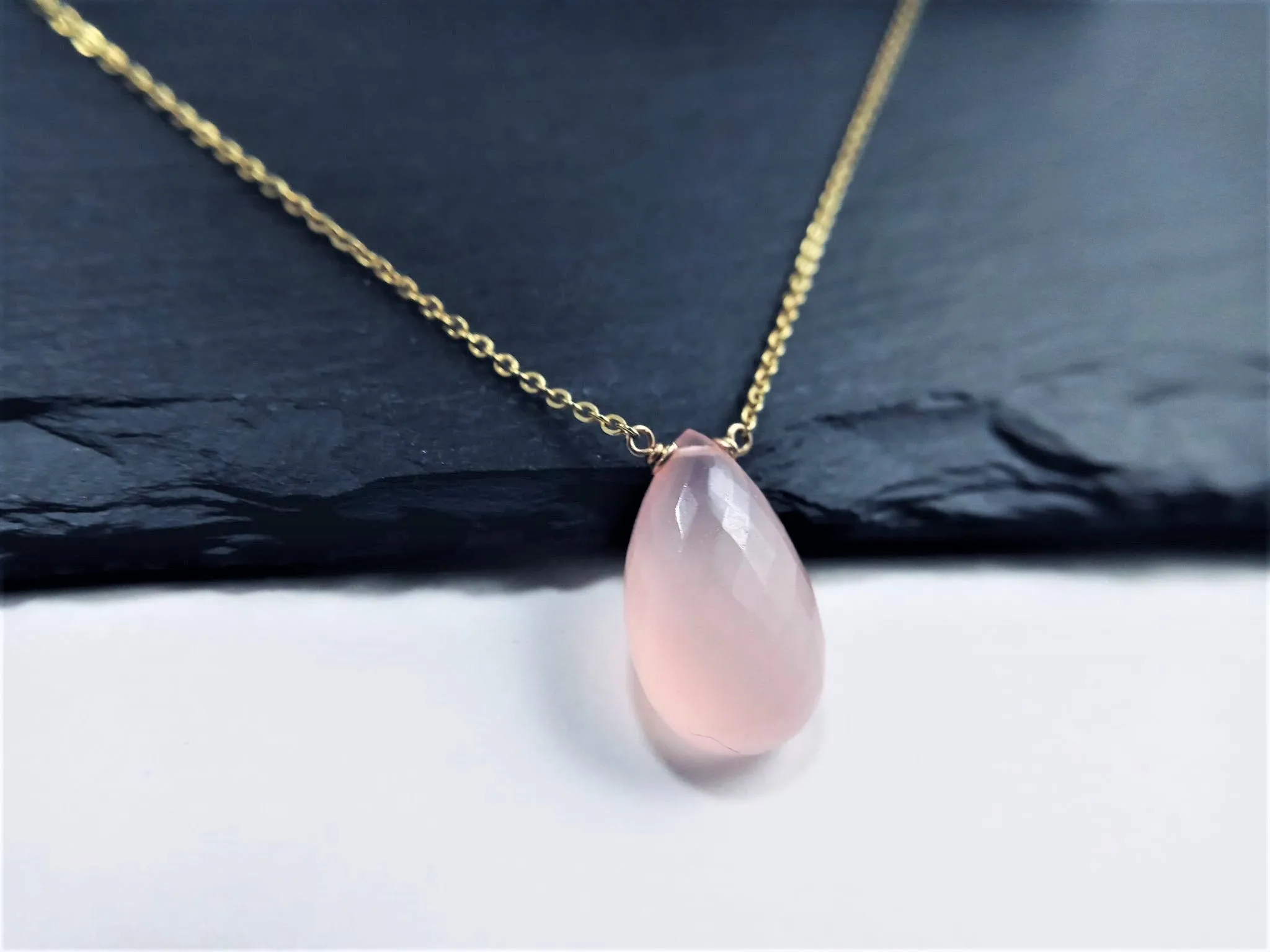 Pink Chalcedony Pear Shape Necklace