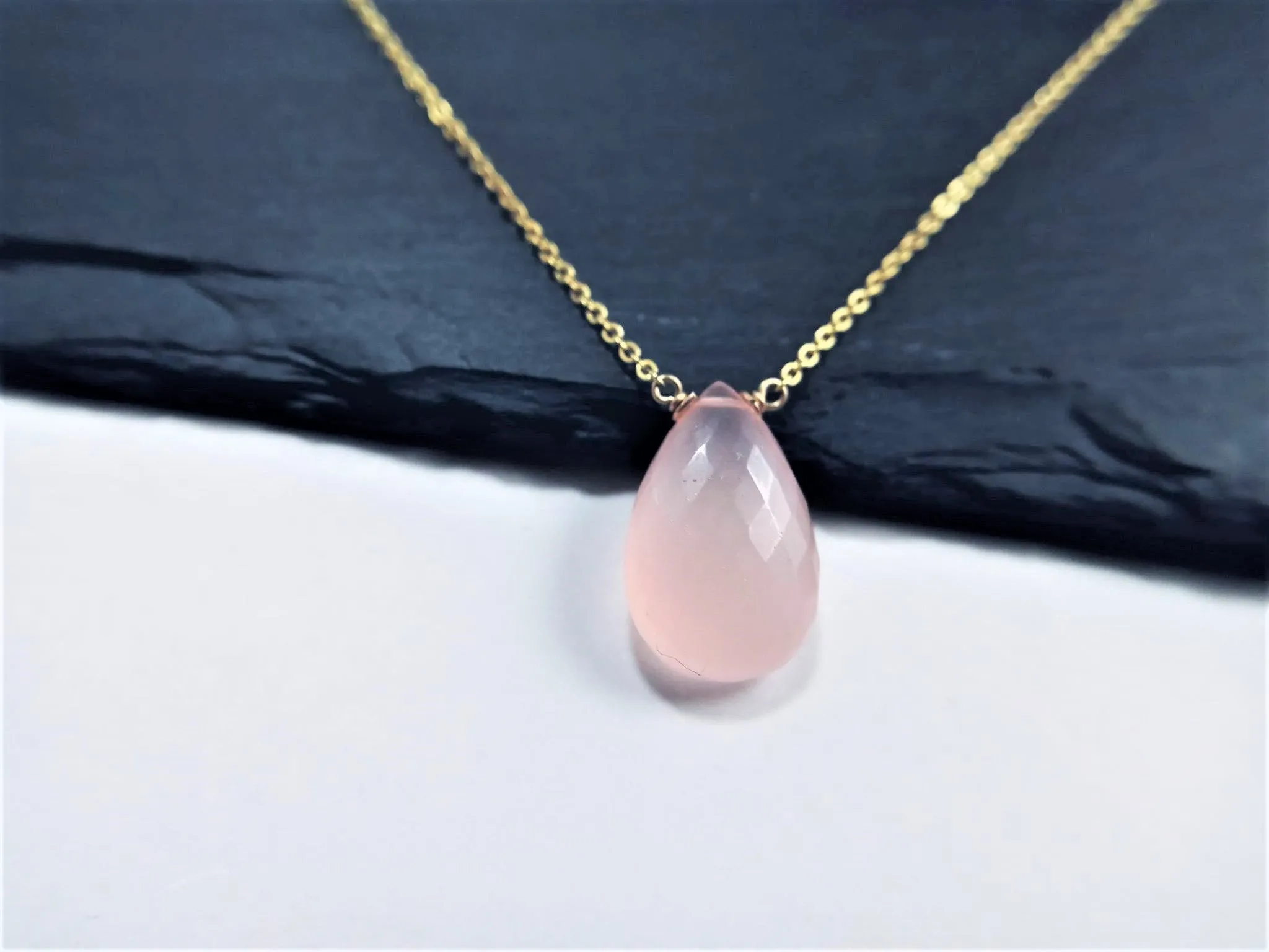 Pink Chalcedony Pear Shape Necklace