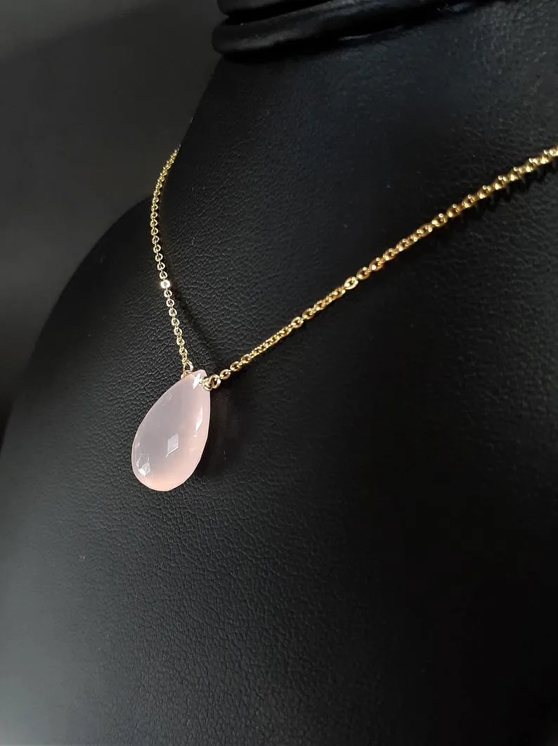 Pink Chalcedony Pear Shape Necklace