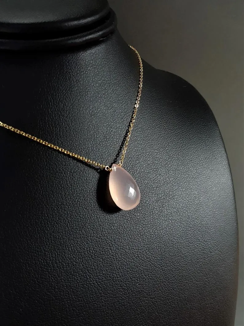 Pink Chalcedony Pear Shape Necklace