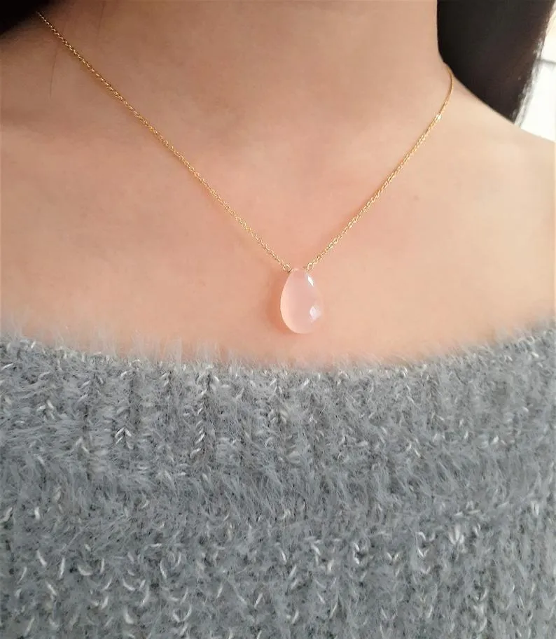 Pink Chalcedony Pear Shape Necklace