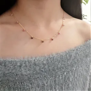 Pink Tourmaline Ombre Drop Choker Necklace