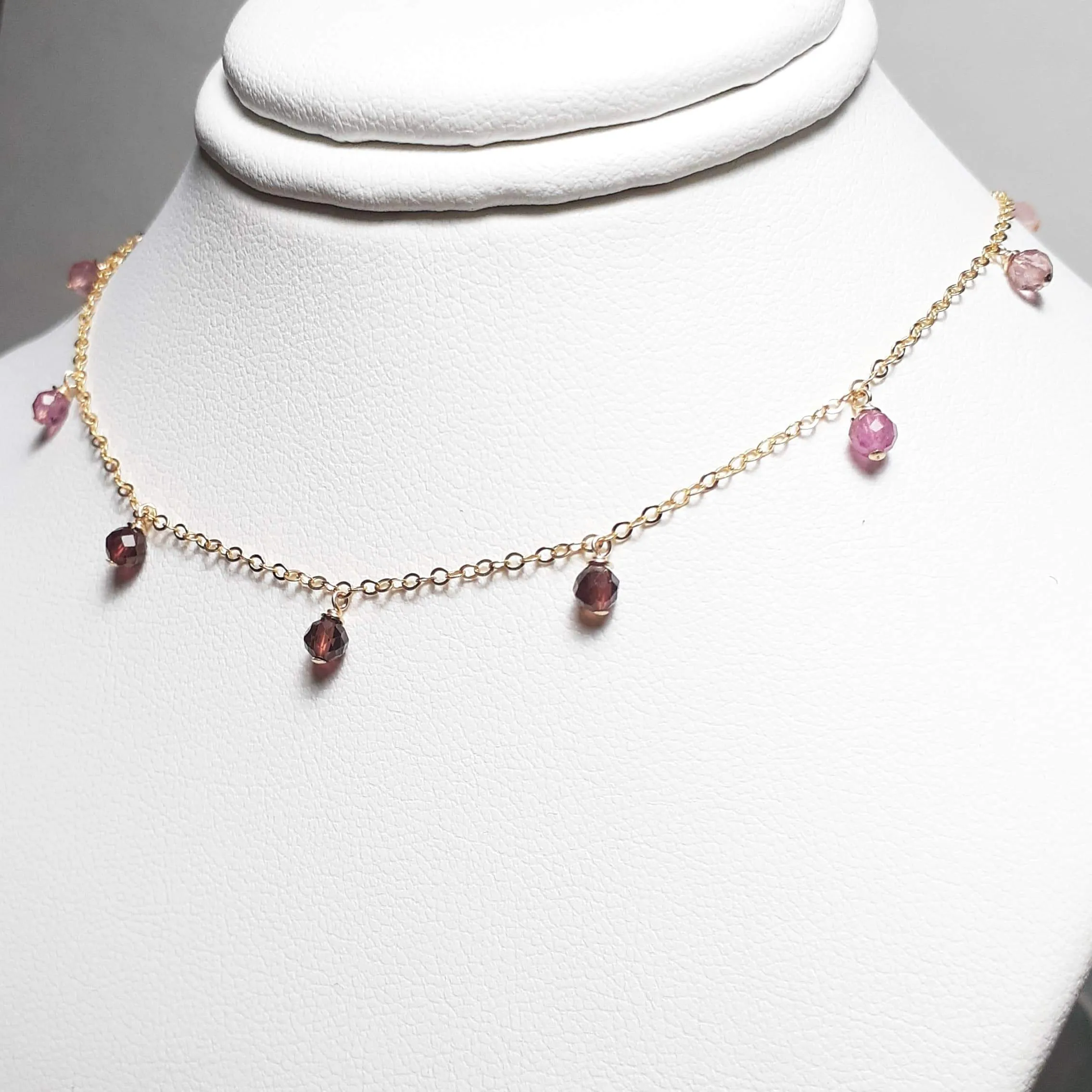 Pink Tourmaline Ombre Drop Choker Necklace