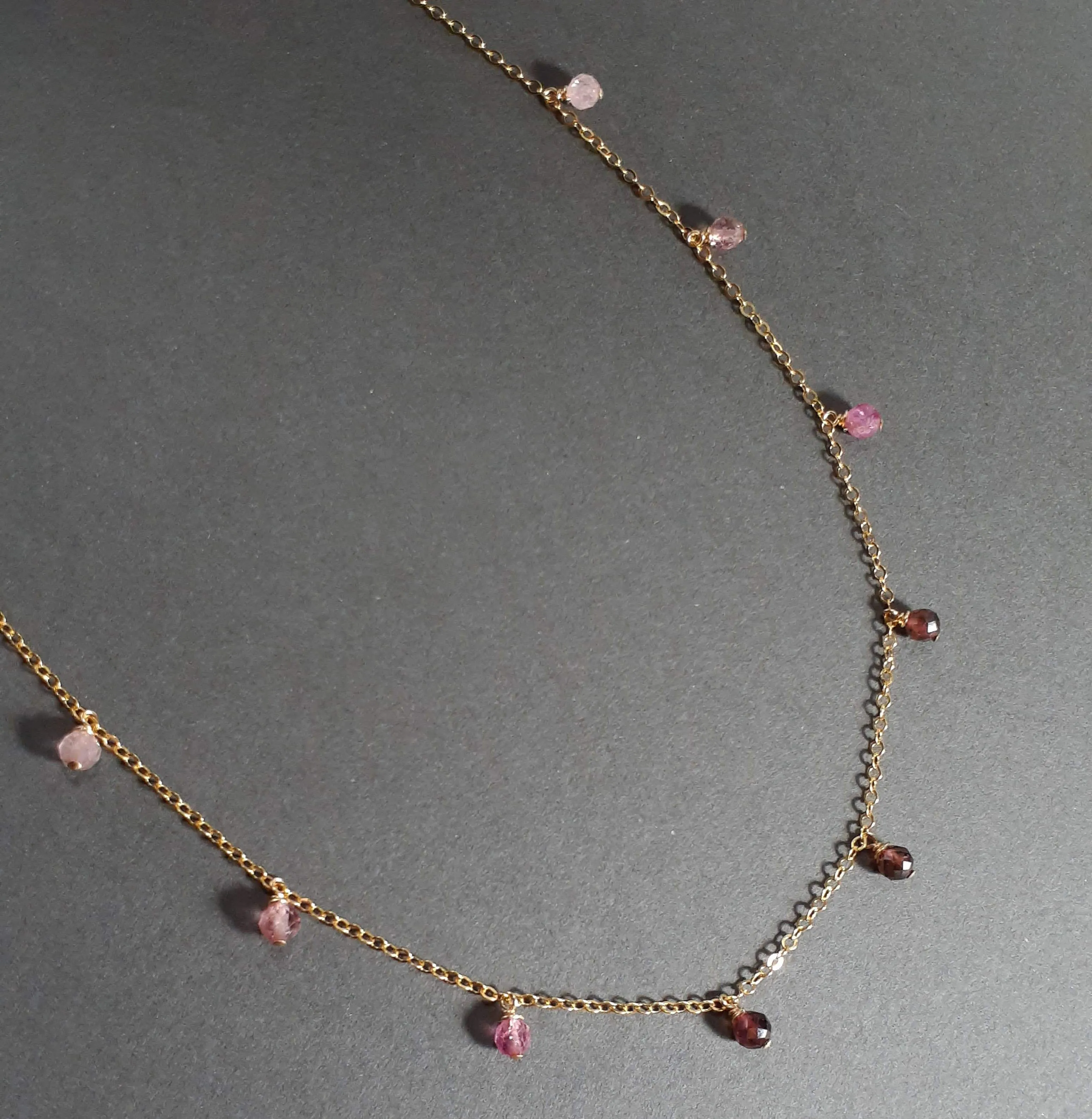 Pink Tourmaline Ombre Drop Choker Necklace