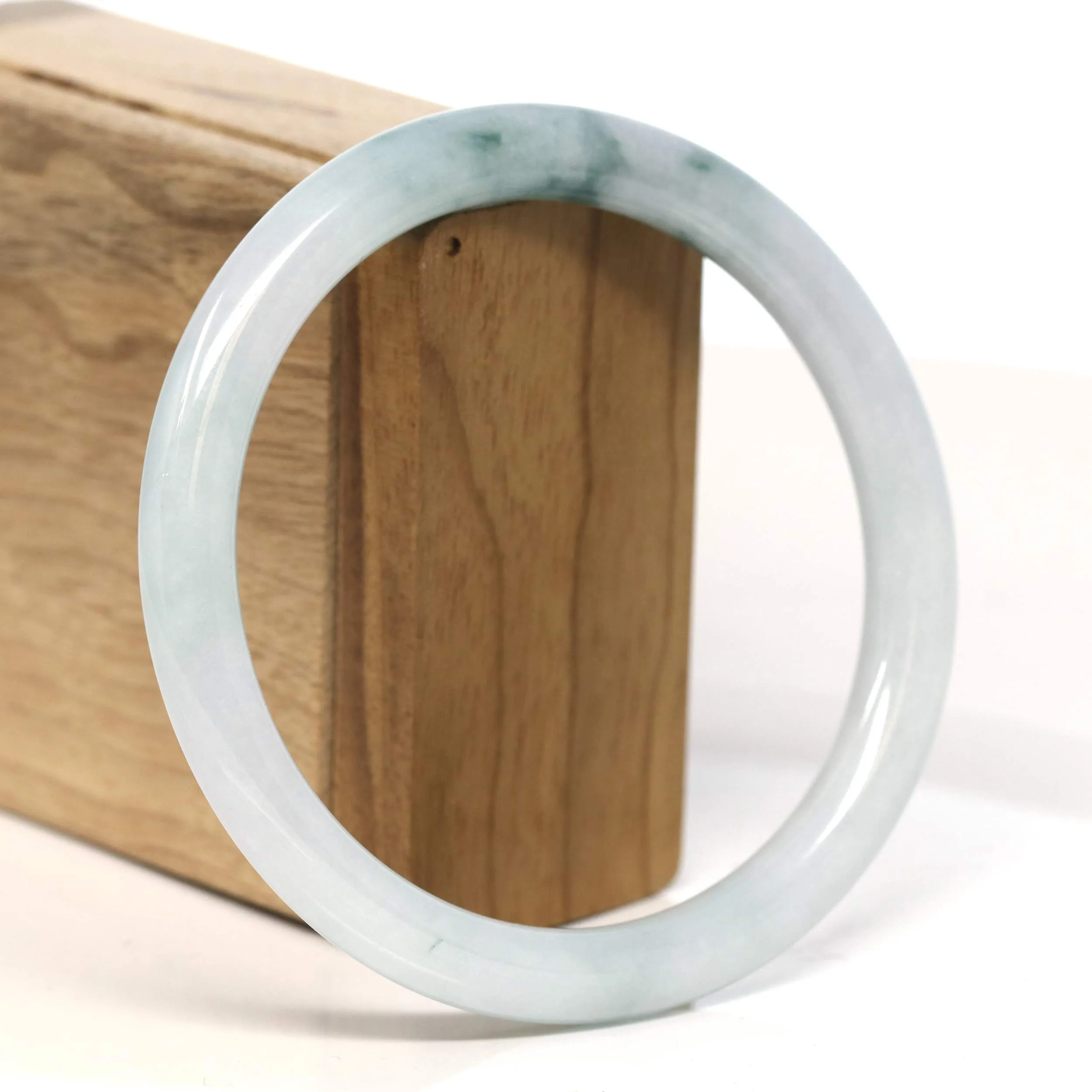 "Classic Round" Blue- Green Jadeite Jade Bangle (62.3 mm) #T431