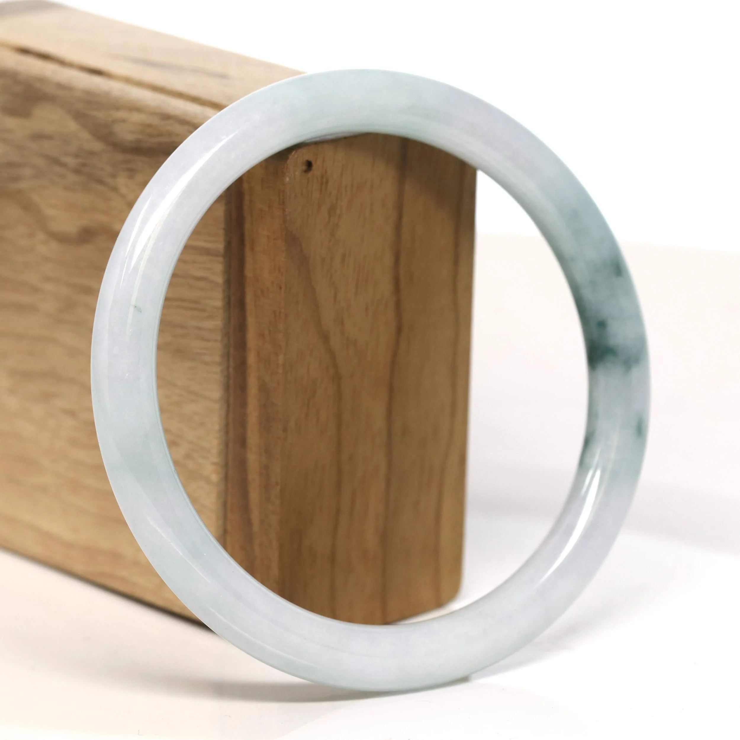 "Classic Round" Blue- Green Jadeite Jade Bangle (62.3 mm) #T431
