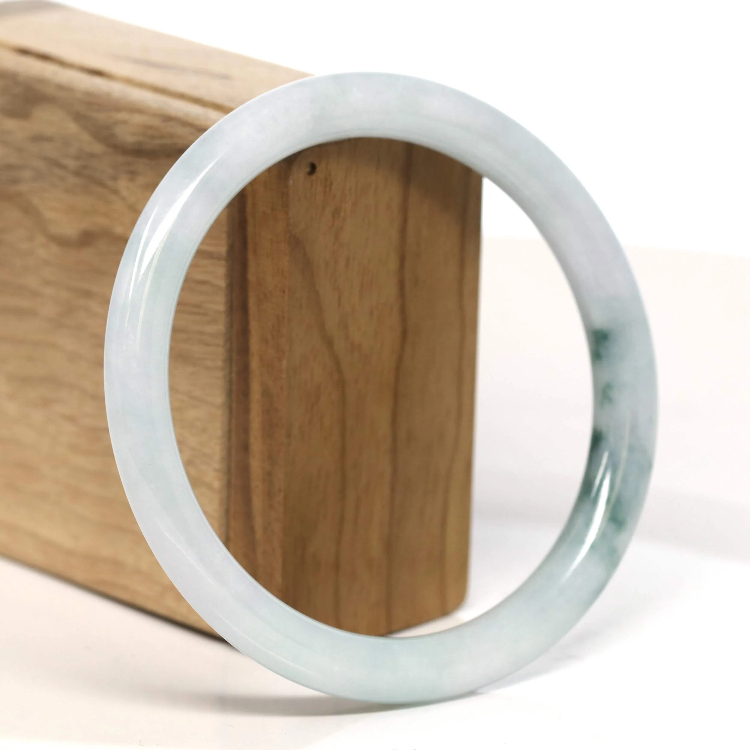 "Classic Round" Blue- Green Jadeite Jade Bangle (62.3 mm) #T431
