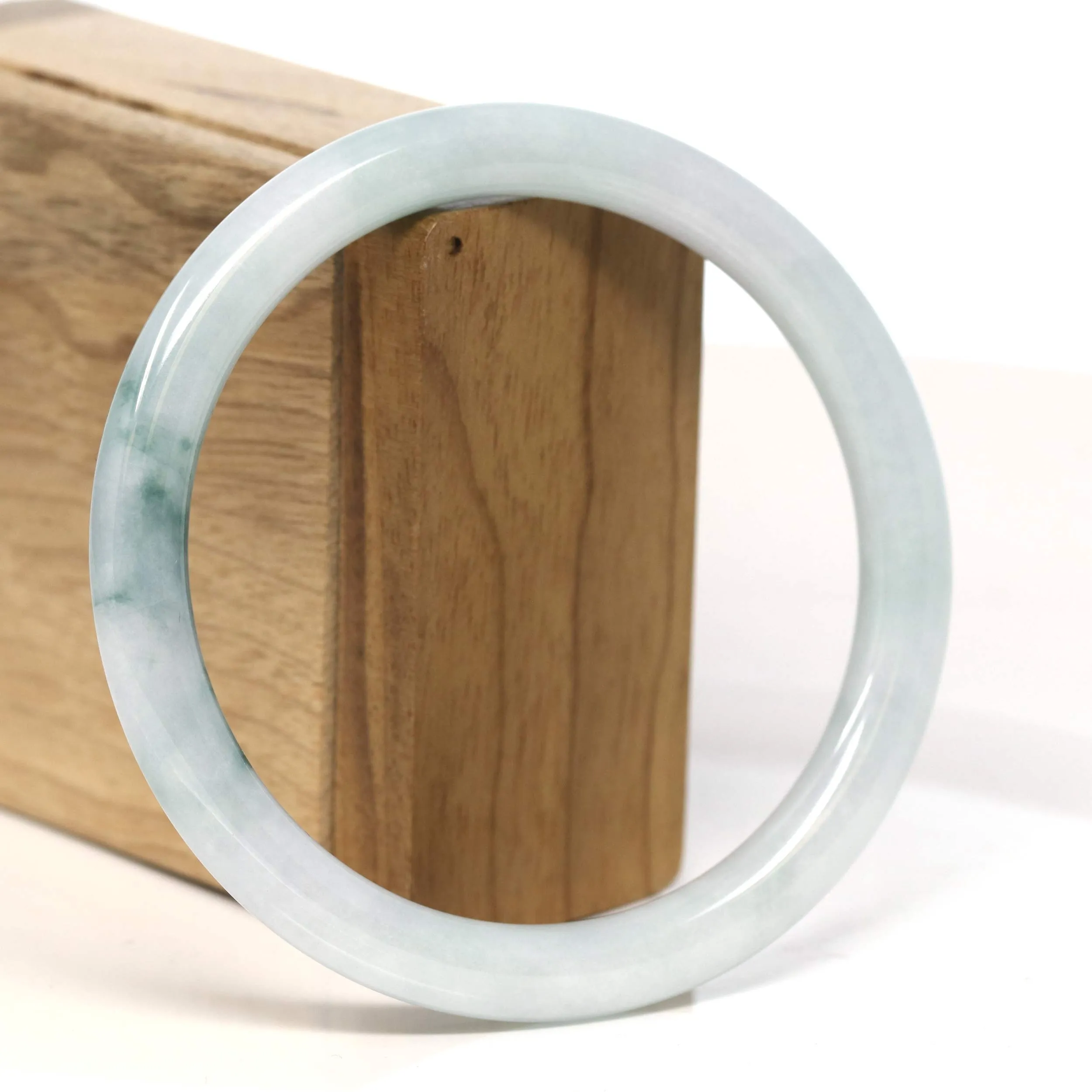 "Classic Round" Blue- Green Jadeite Jade Bangle (62.3 mm) #T431