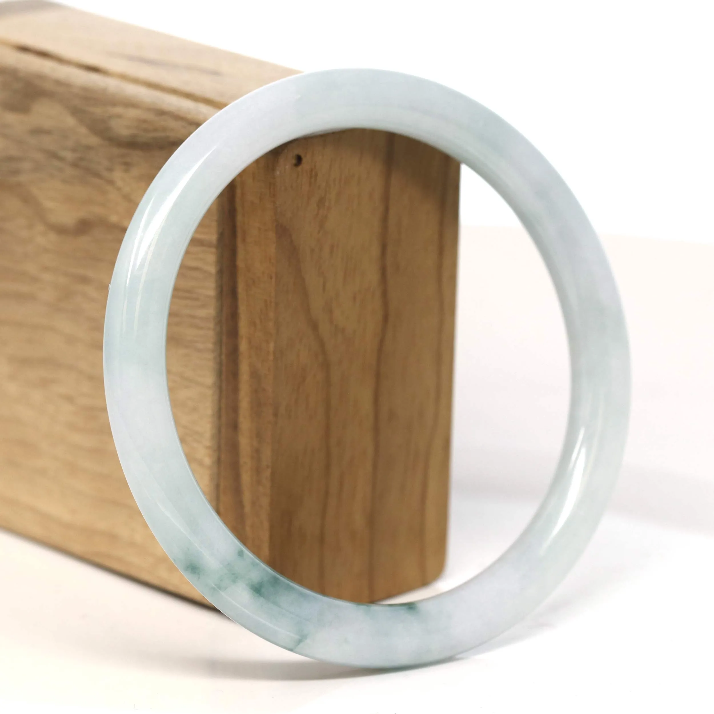 "Classic Round" Blue- Green Jadeite Jade Bangle (62.3 mm) #T431
