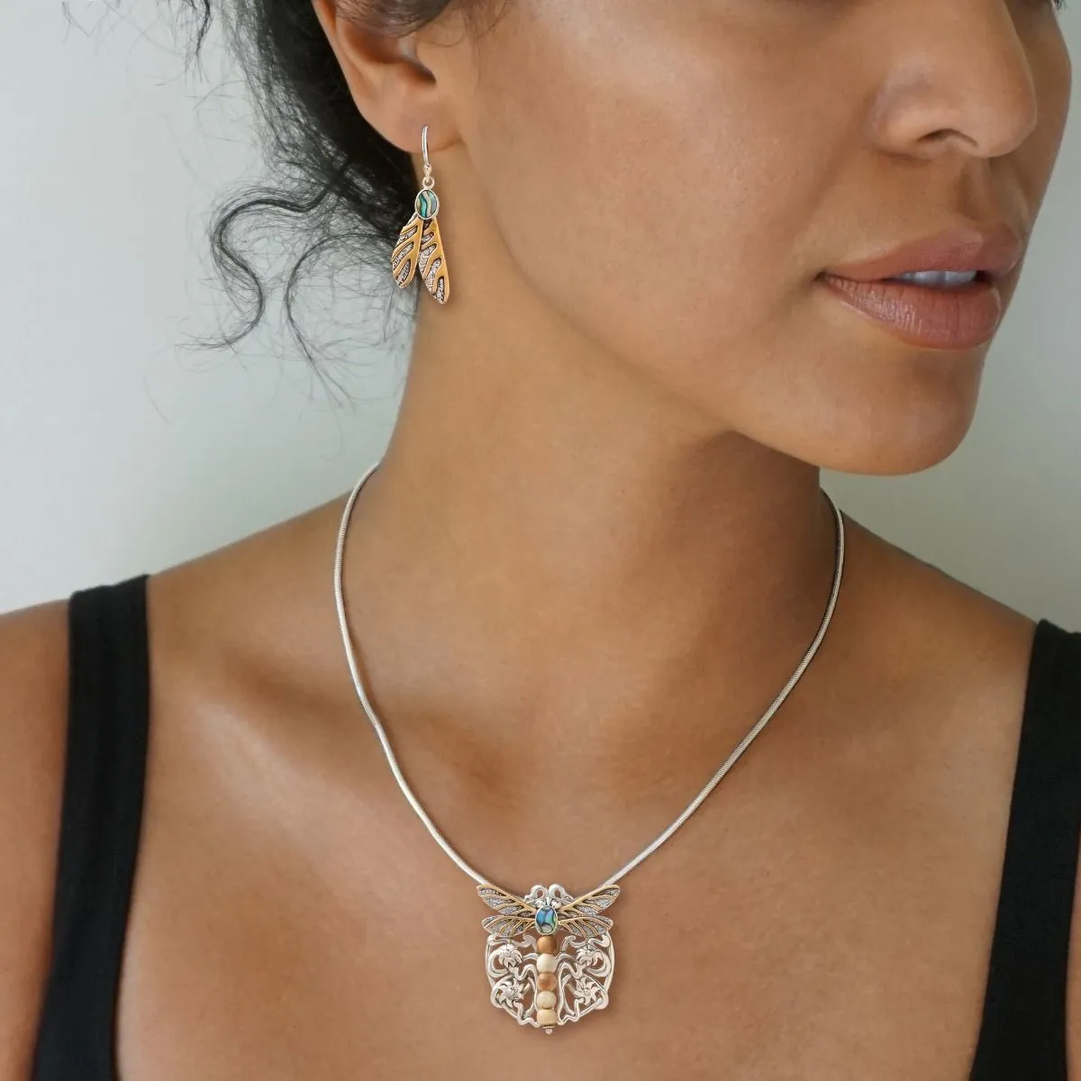 "Dragonfly Wing Earrings"  Paua, 14kt Gold Fill and Sterling Silver