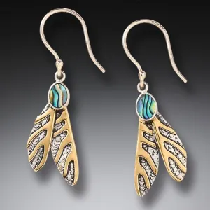 "Dragonfly Wing Earrings"  Paua, 14kt Gold Fill and Sterling Silver