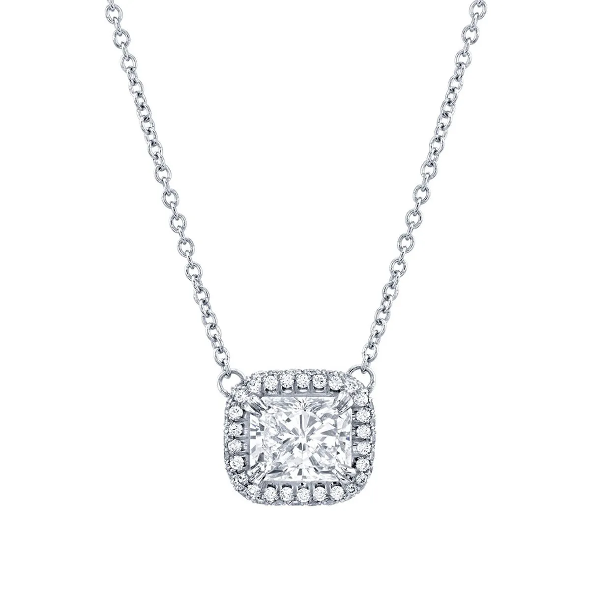 Radiant Diamond Halo Pendant Necklace