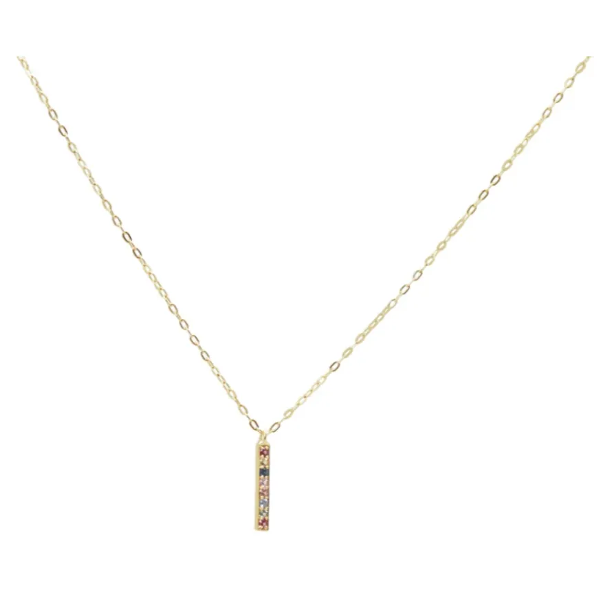 Rainbow Gemstone Bar Necklace