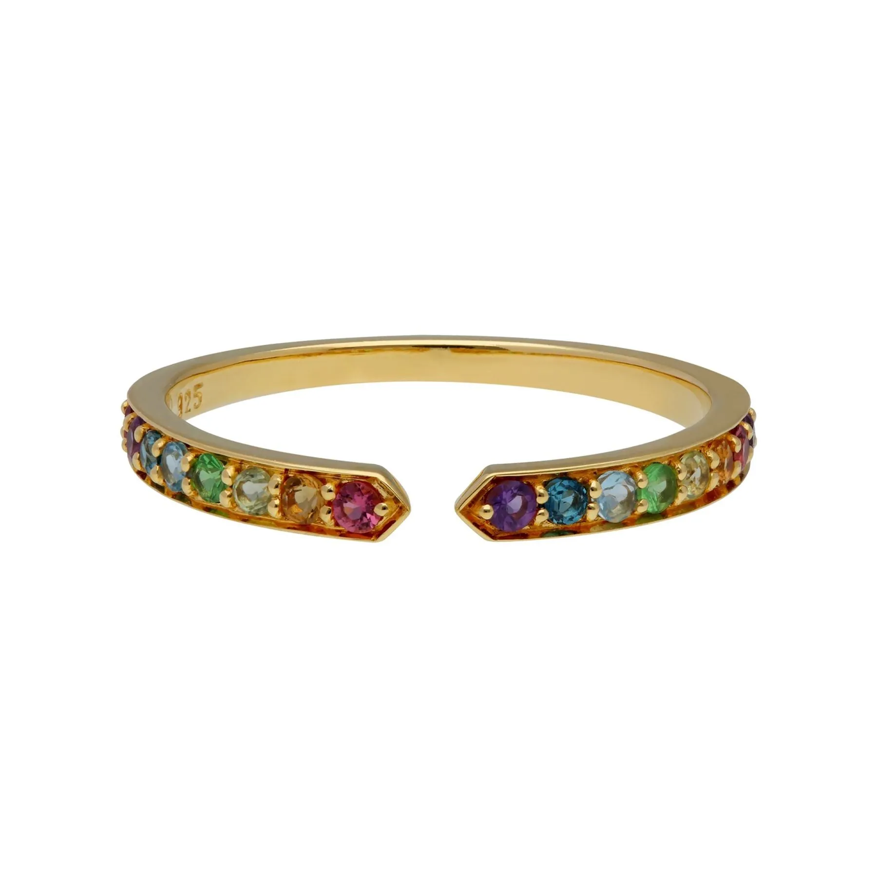 Regenbogen Edelstein Offen Ring in Vergoldetem Sterling Silber