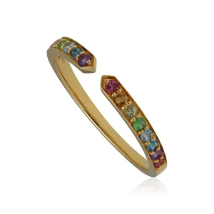 Regenbogen Edelstein Offen Ring in Vergoldetem Sterling Silber