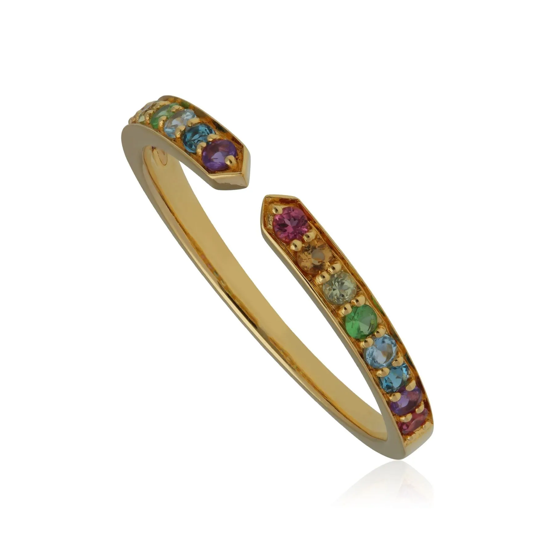 Regenbogen Edelstein Offen Ring in Vergoldetem Sterling Silber