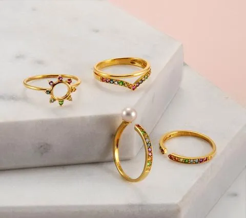 Regenbogen Edelstein Offen Ring in Vergoldetem Sterling Silber