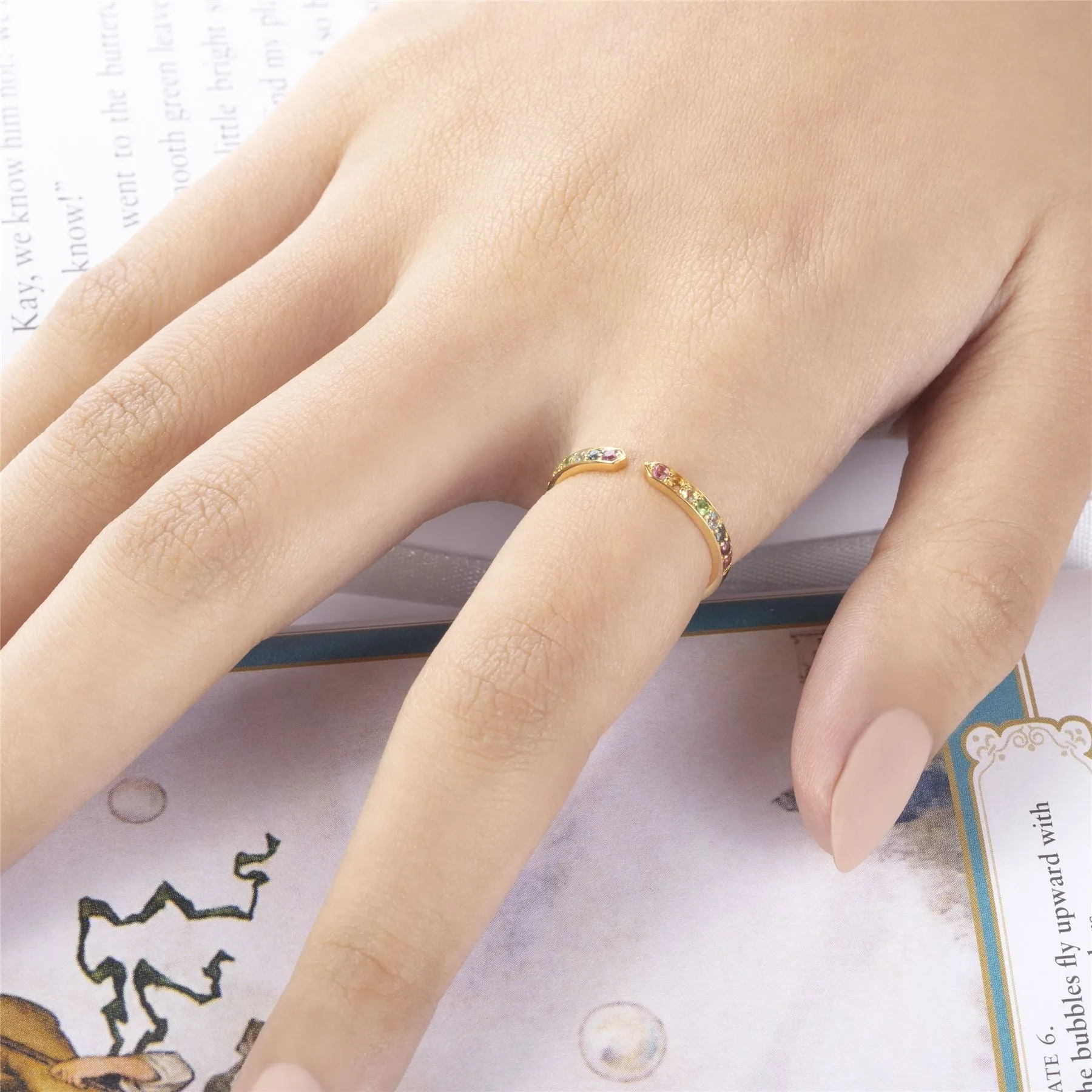 Regenbogen Edelstein Offen Ring in Vergoldetem Sterling Silber