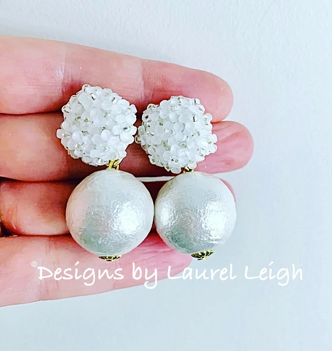 Rhinestone Hydrangea Blossom Pearl Drop Earrings
