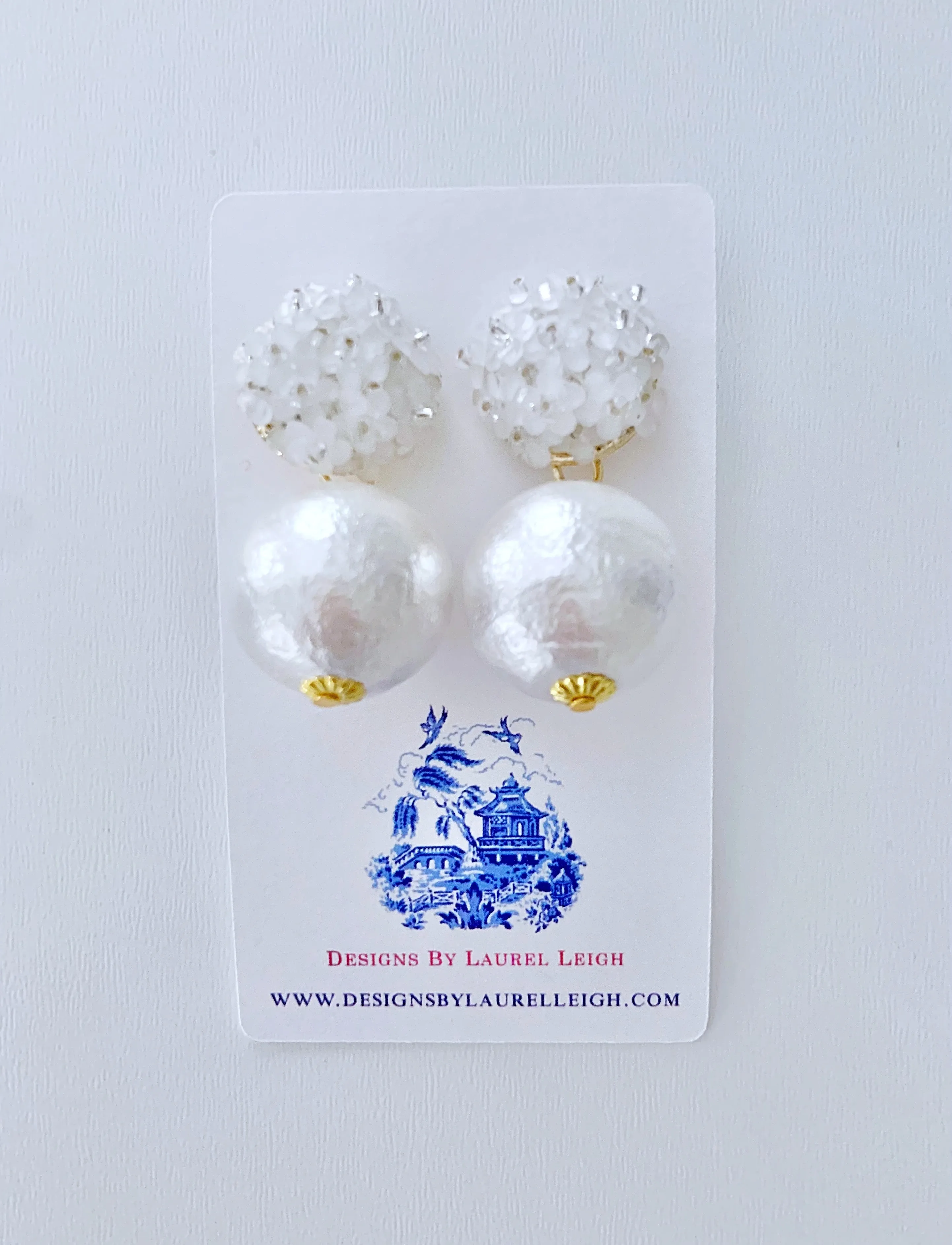 Rhinestone Hydrangea Blossom Pearl Drop Earrings