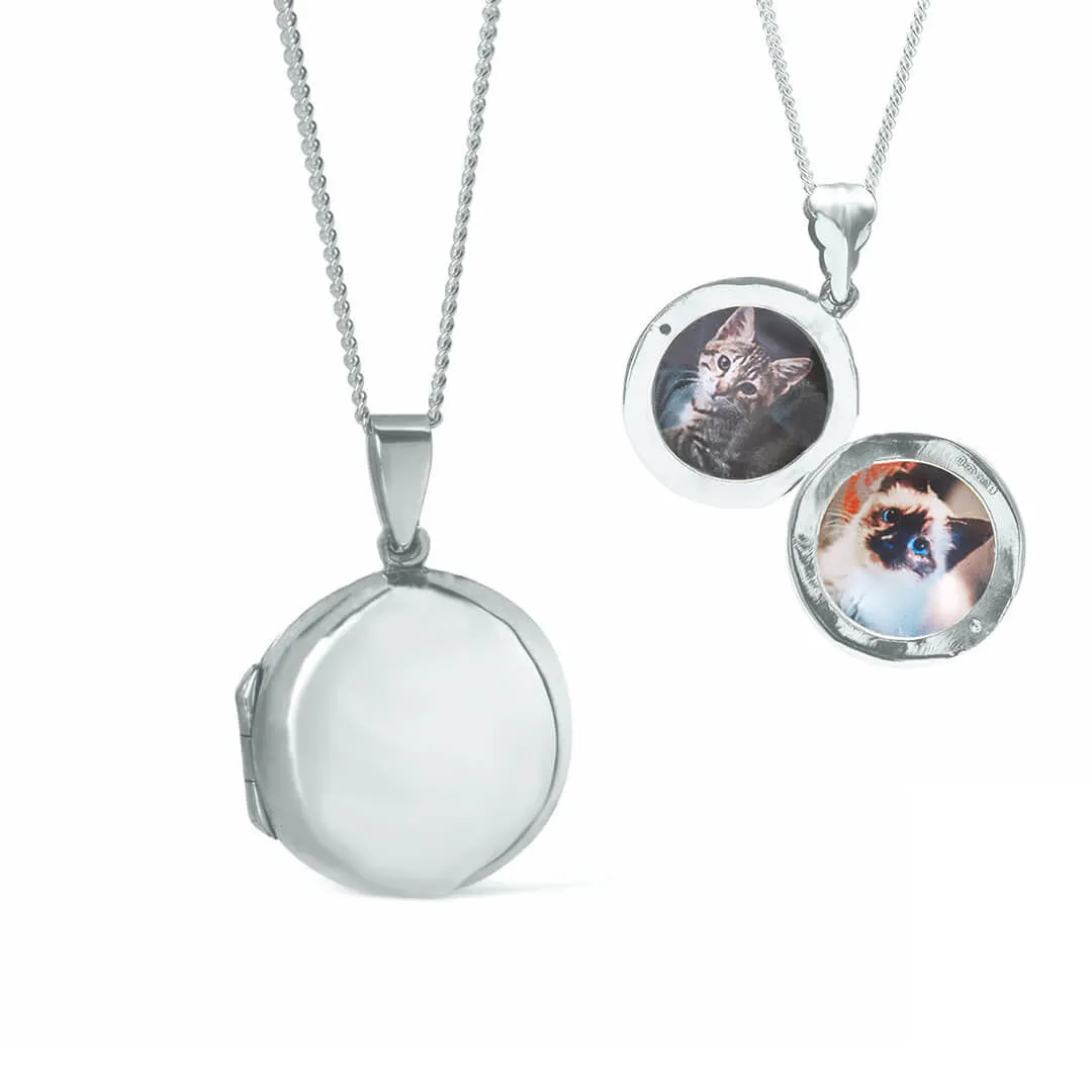 Round Locket Necklace | White Gold
