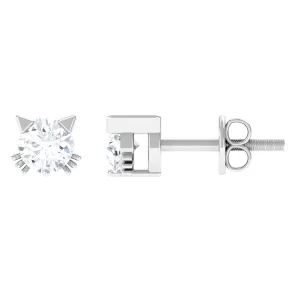 Round Real Diamond Cat Stud Earrings