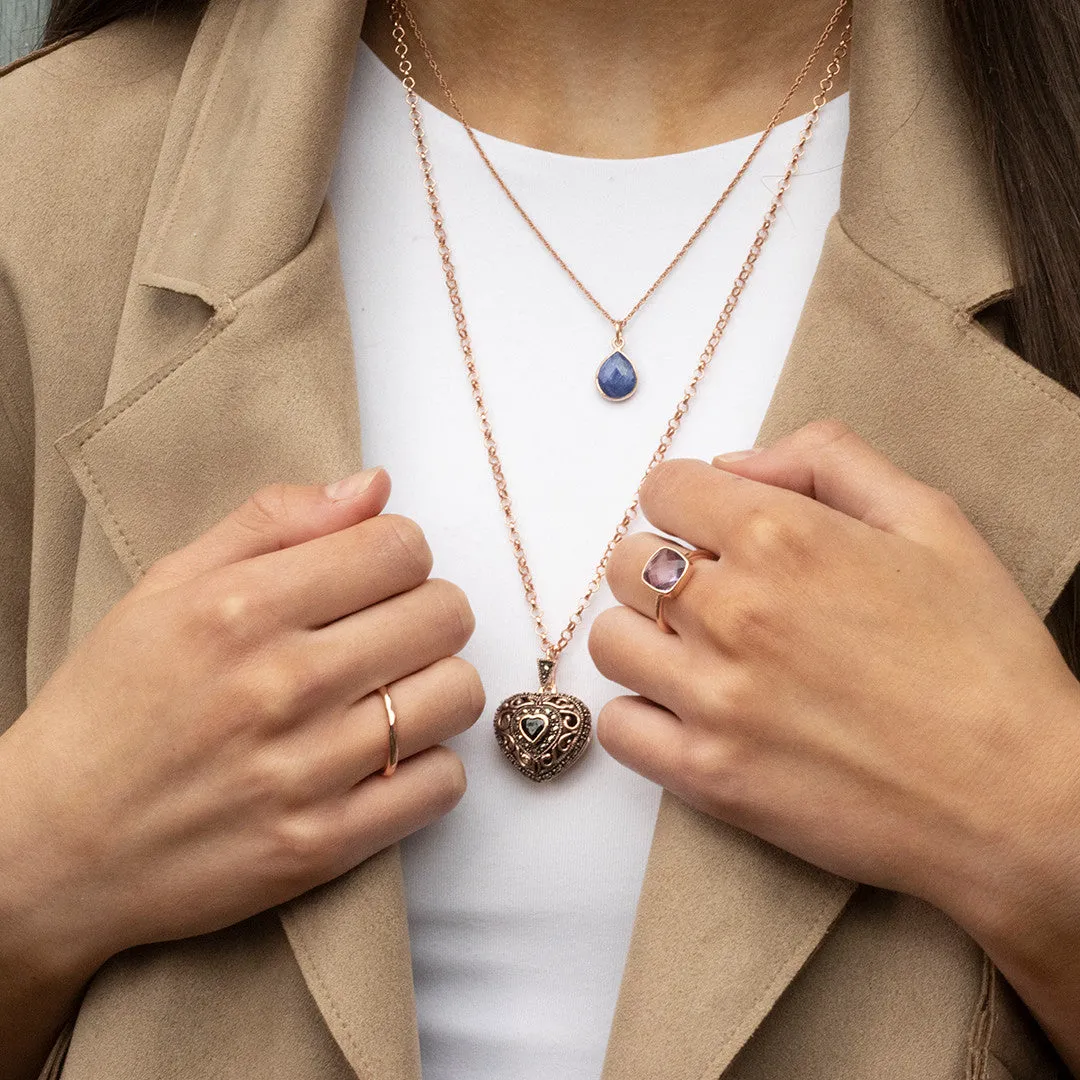 Sapphire Vintage Heart Locket | Rose Gold