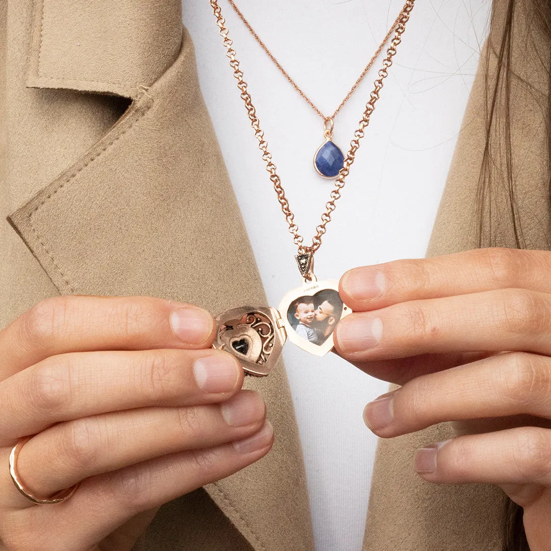 Sapphire Vintage Heart Locket | Rose Gold
