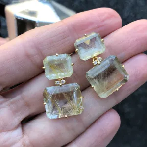 Semi-Precious Double Rectangle Earrings Rutilated Quartz