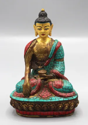Shakyamuni Buddha Statue Inlaid Turquoise and Coral
