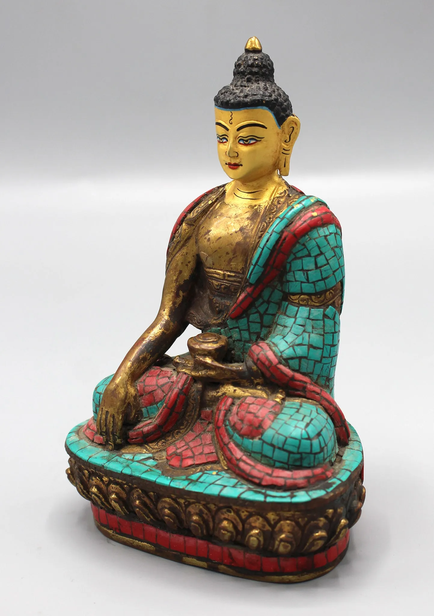 Shakyamuni Buddha Statue Inlaid Turquoise and Coral