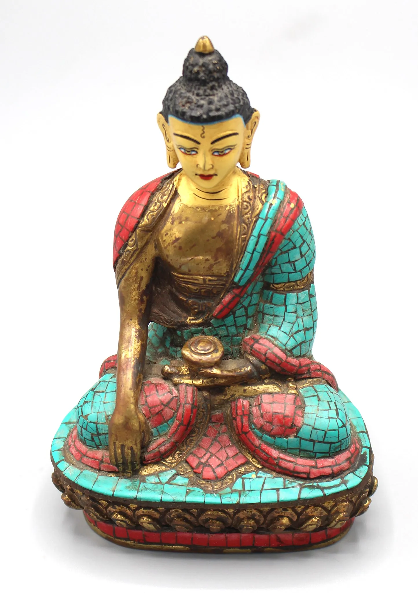 Shakyamuni Buddha Statue Inlaid Turquoise and Coral