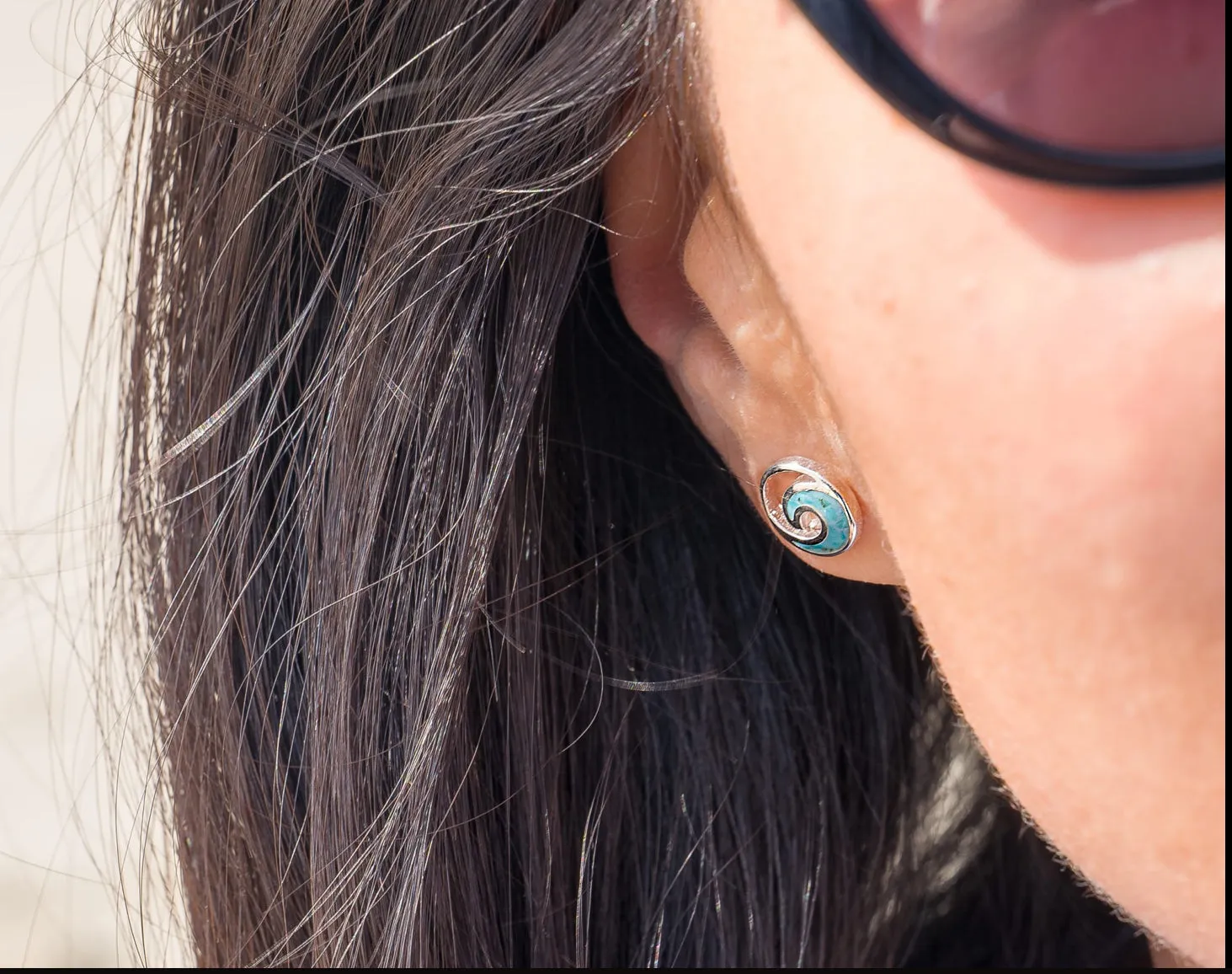 Silver and Turquoise wave stud earrings