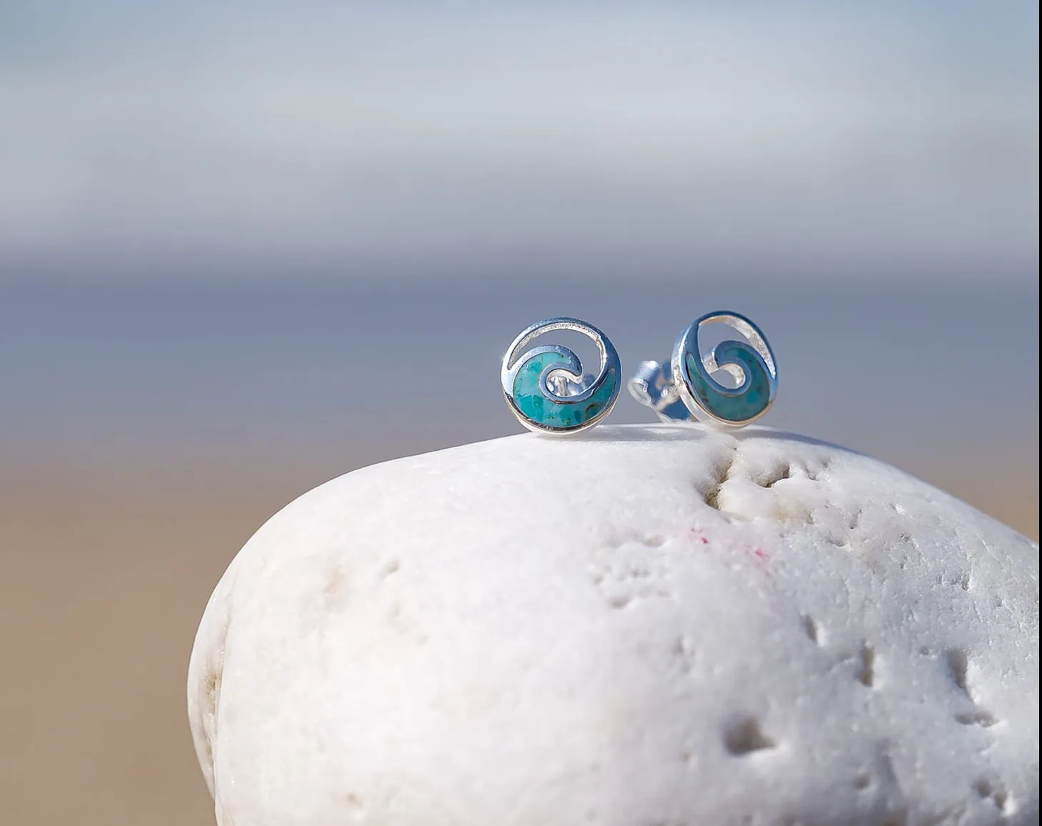 Silver and Turquoise wave stud earrings