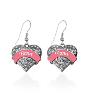 Silver Coral Nana Pave Heart Charm Dangle Earrings