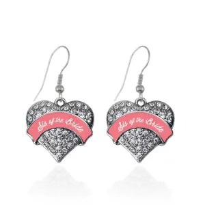 Silver Coral Sis of Bride Pave Heart Charm Dangle Earrings