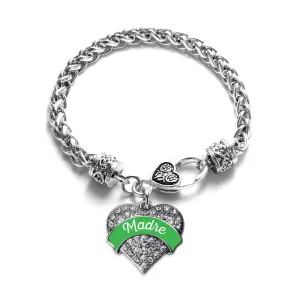 Silver Emerald Green Madre Pave Heart Charm Braided Bracelet