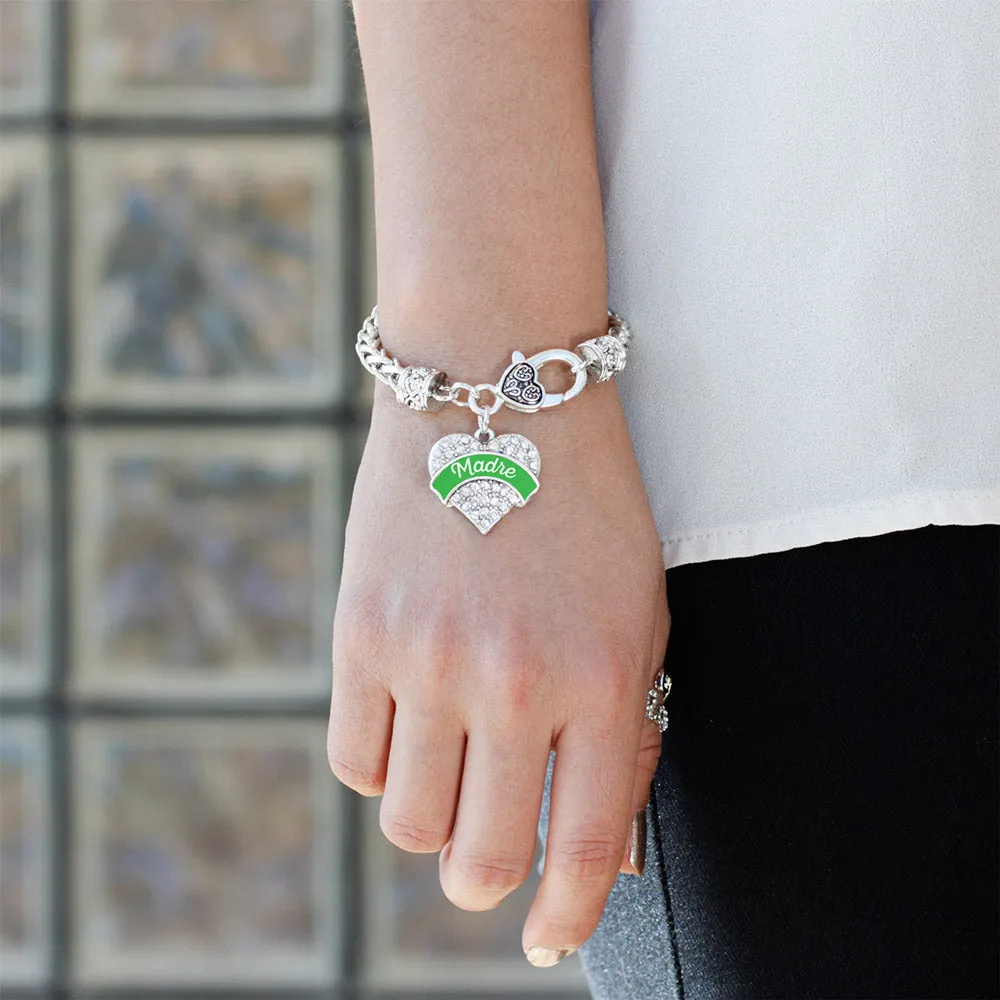 Silver Emerald Green Madre Pave Heart Charm Braided Bracelet