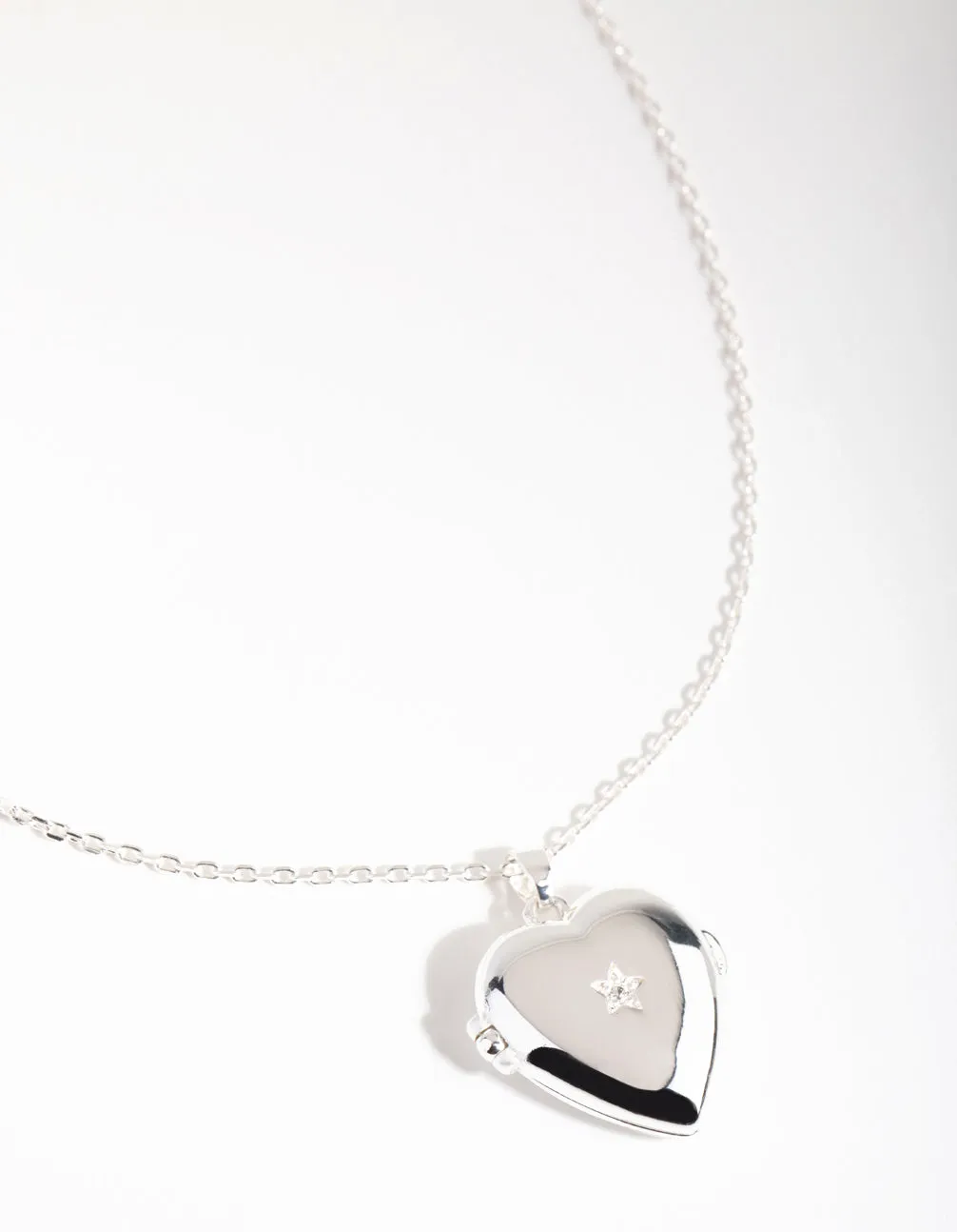 Silver Plated Cubic Zirconia Heart Locket Necklace