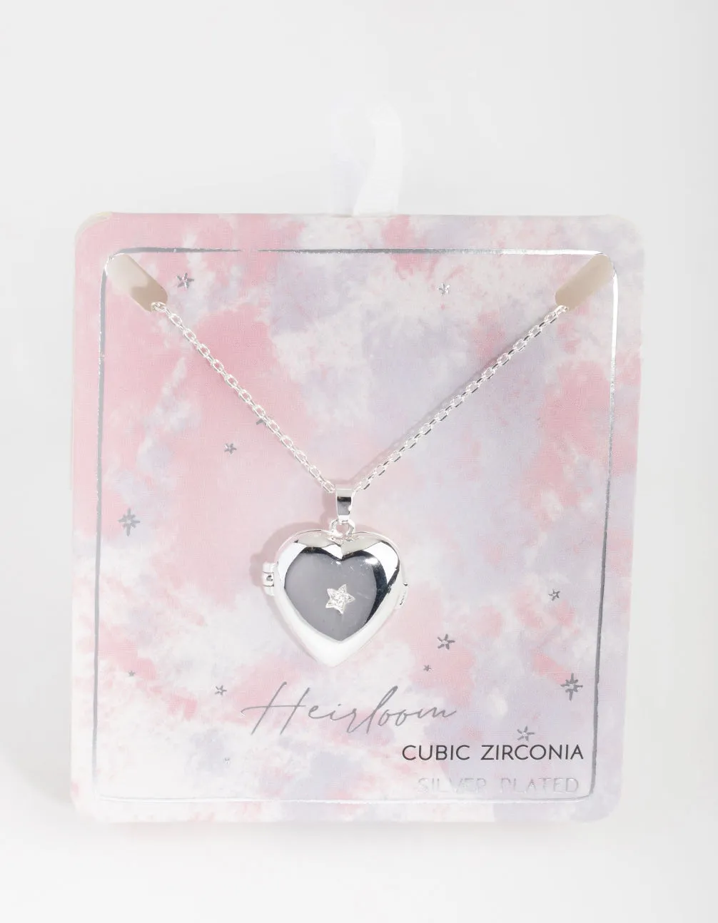 Silver Plated Cubic Zirconia Heart Locket Necklace