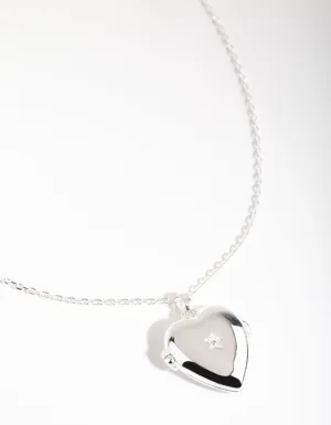 Silver Plated Cubic Zirconia Heart Locket Necklace