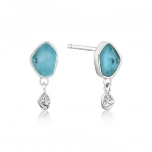 Silver Rhodium Plated Turquoise Drop Stud Earrings E014-01H