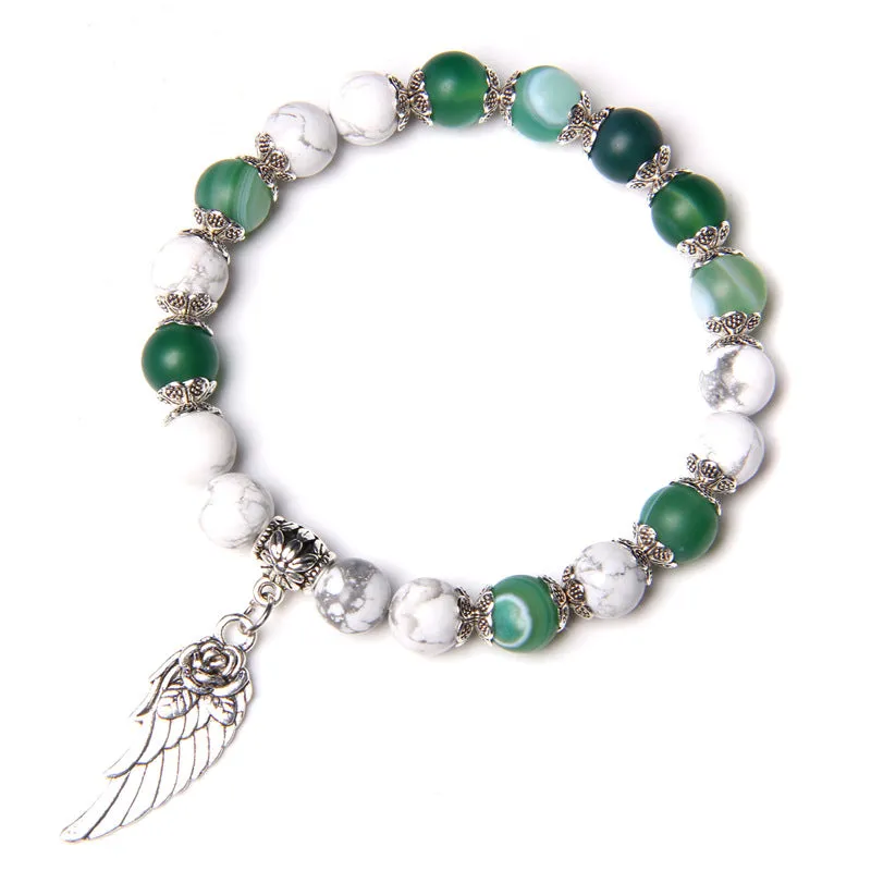 Simple Natural Stone Agate White Pine Wing Bracelet